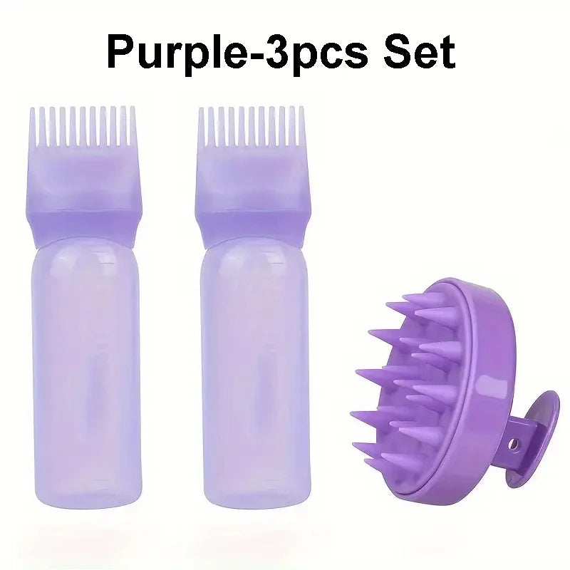 3pcs Scalp Massage Brush with Root Comb Applicator Bottle Silicone Massager Hair Oil Applicator Bottles Hair Coloring Supplies