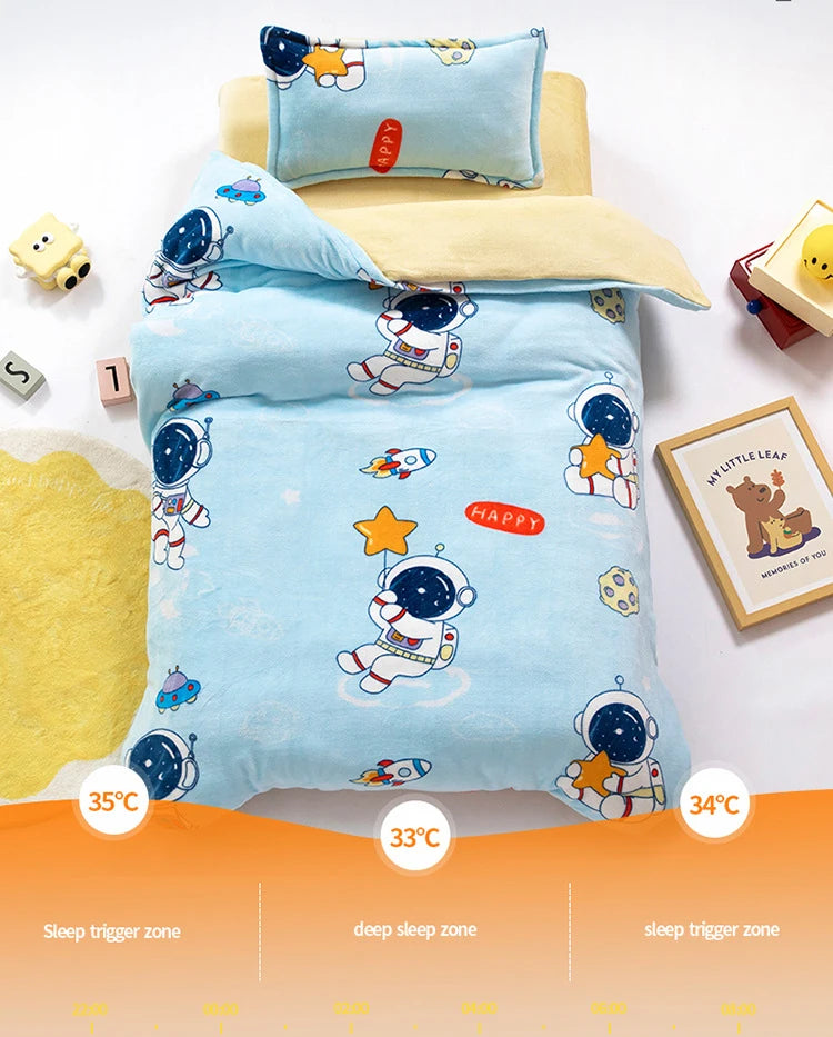 Baby Cartoon Print Bedding Set Duvet Covers Pillowcases Set Autumn Winter Warm Suede Bedclothes Bed Linen CP29