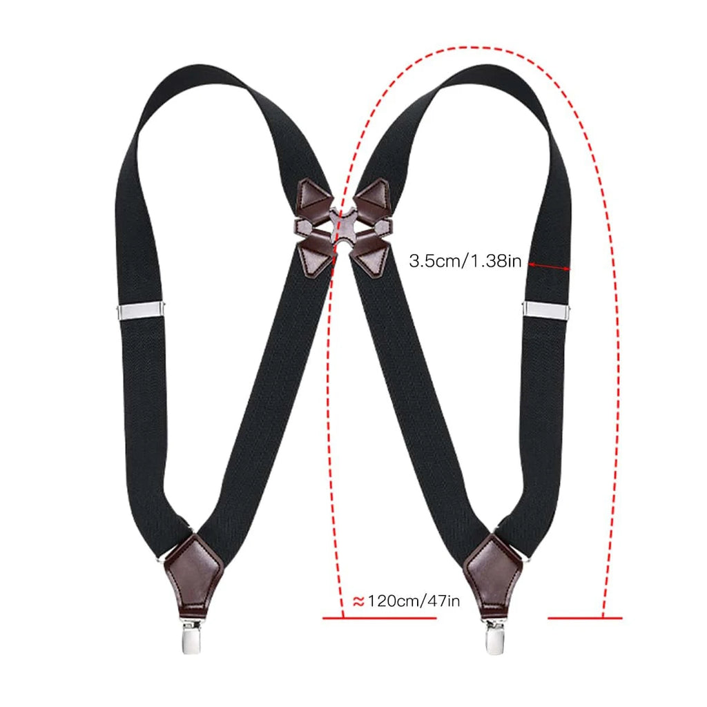 Hip-Clip Suspenders for Men Heavy Duty Big Tall 3.5cm 2 Clips Adjustable Elastic Trouser Braces Strap Belt Gifts for Dad Husband