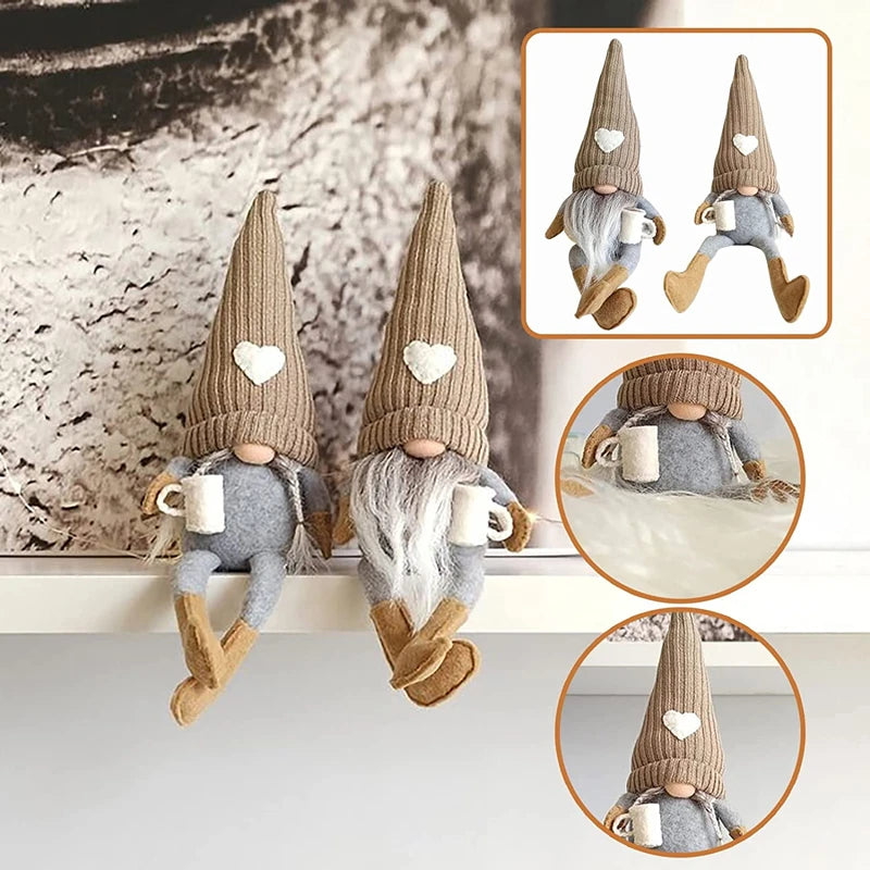 2/1PC Coffee Gnome Dolls Plush Knitted Faceless Doll Elf Dwarf Christmas Farmhouse Kitchen Coffee Bar Decorations Lover Gifts