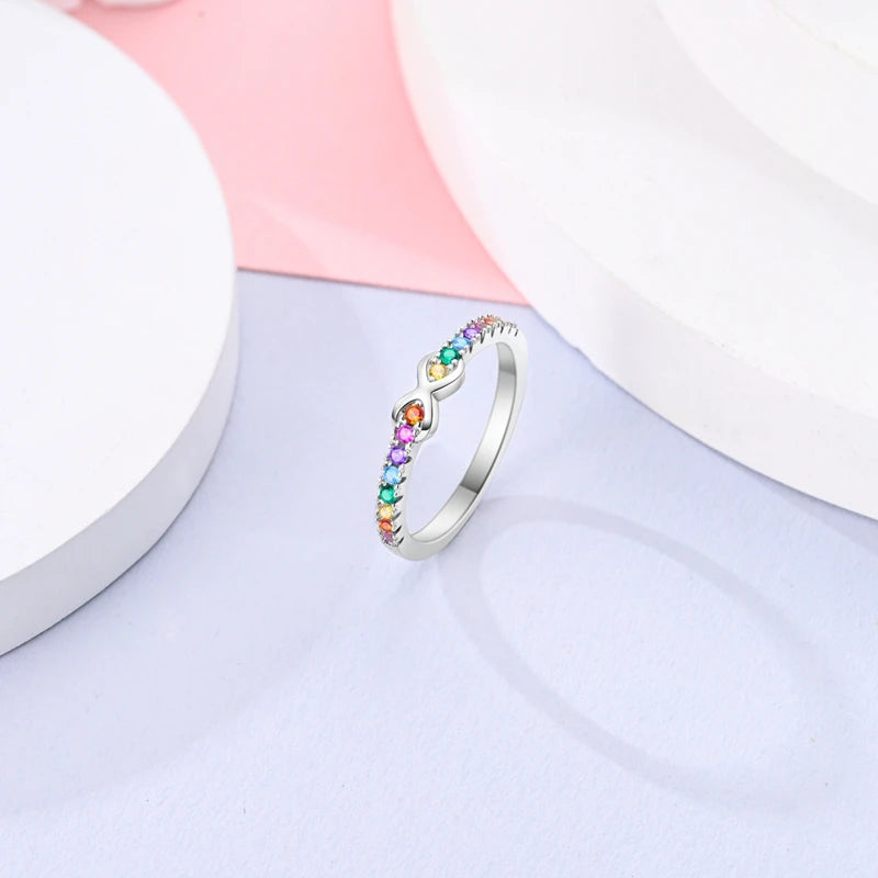 925 Sterling Silver Ring Shiny Sun Star Moon Lines Colorful Eternal Love Rings Wedding Jewelry Gift For Woman