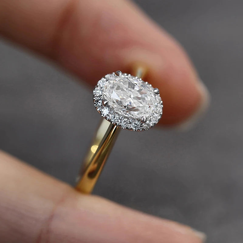 Huitan Trendy Women Wedding Rings Luxury Two Tone Crystal AA Cubic Zirconia Engagement Anniversary Party Elegant Female Jewelry