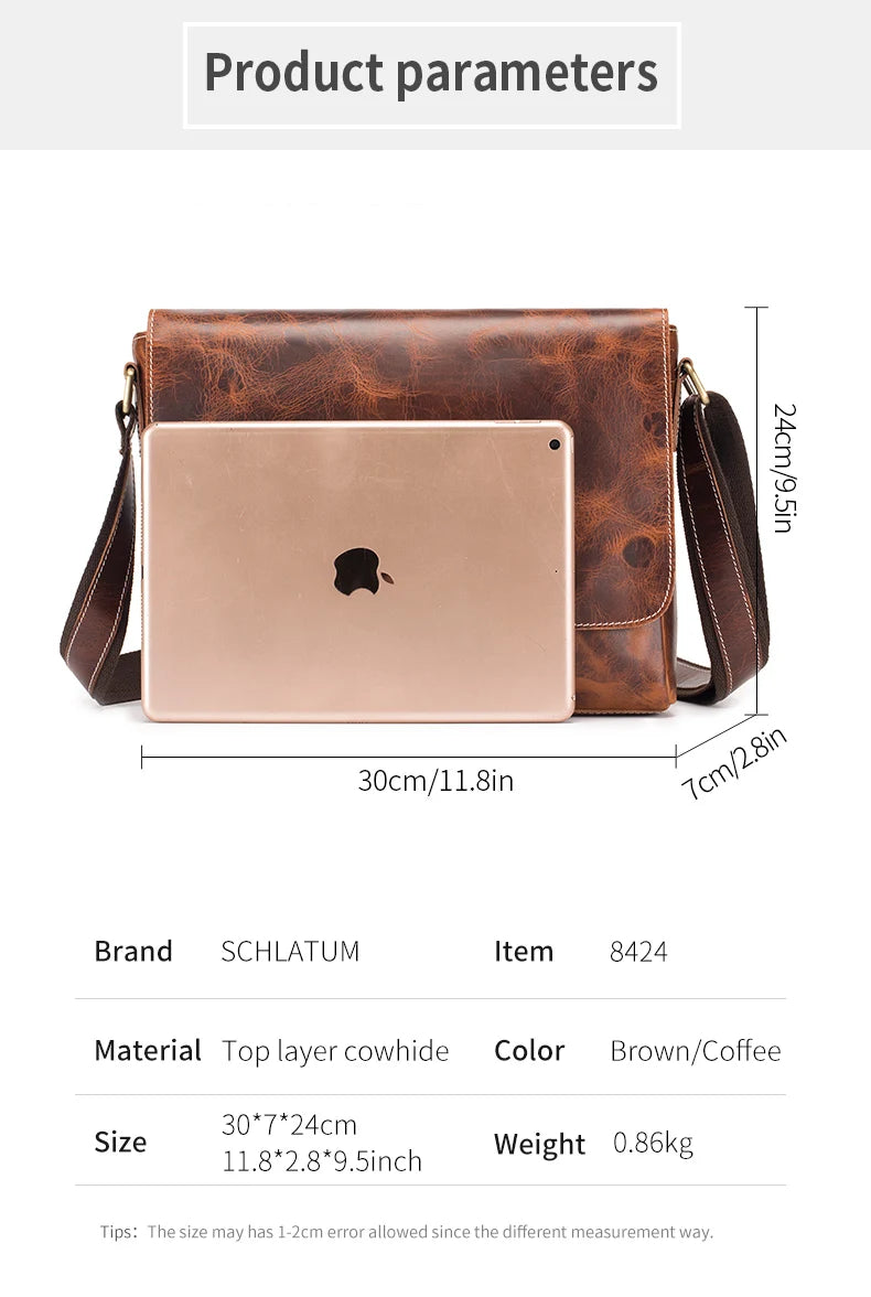 SCHLATUM 100% Genuine Leather Men's Shoulder Bags Messenger Bag for Men Crossbody Bags new Small Man Designer Handbag Bolso Male