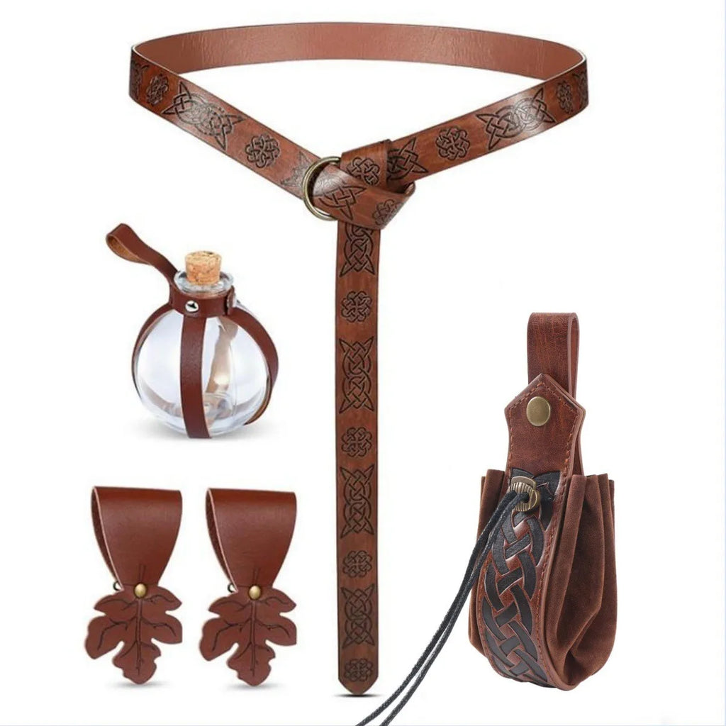 1/6pcs Renaissance Accessories Medieval Pirate PU Leather Belt Bag Cork Potion Bottle Belt Halloween Cosplay Costume