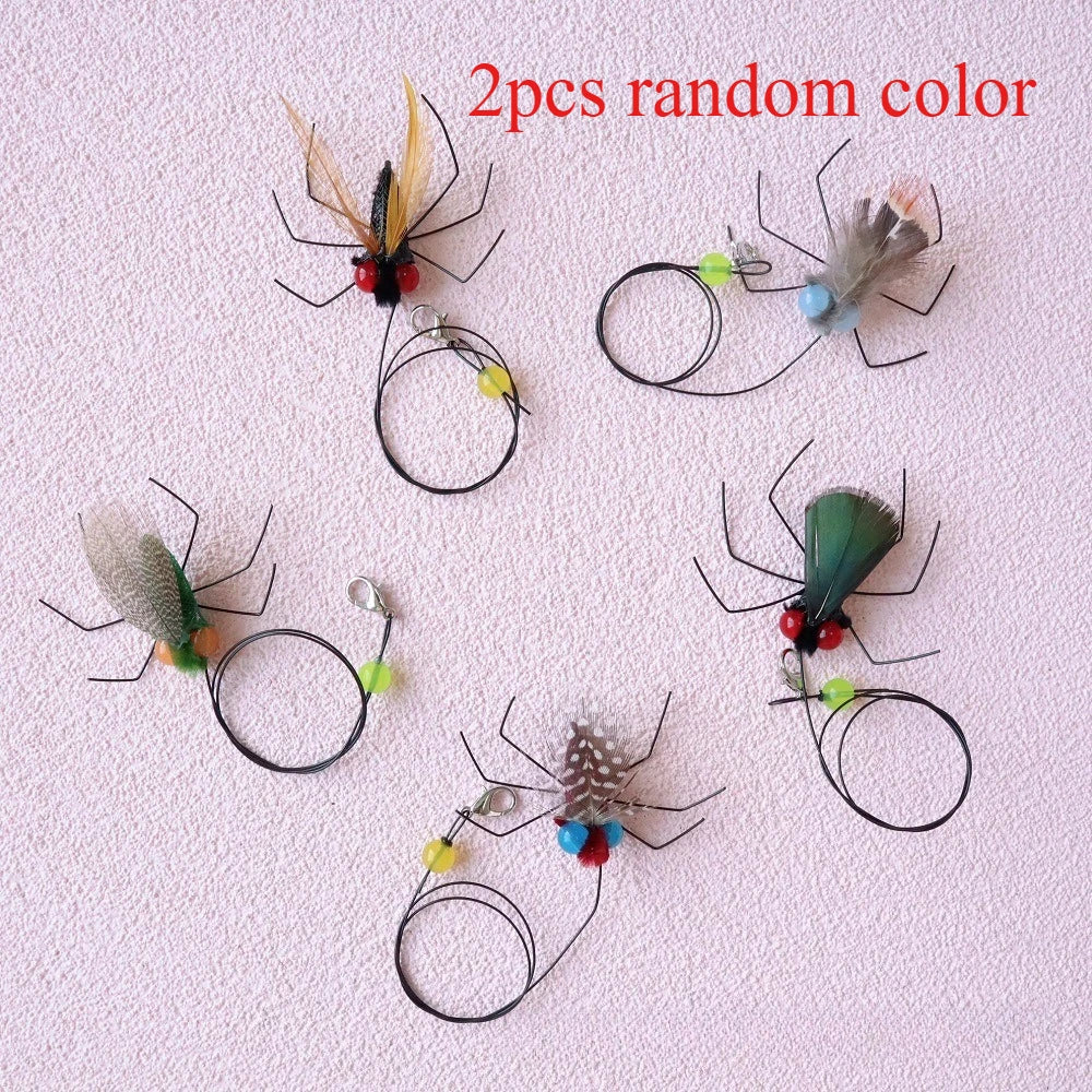 2pcs random color Simulation Small Flying Insects Replacement Accessories for Cat Teasers Toys Kitten Feather Toys Pet Supplies