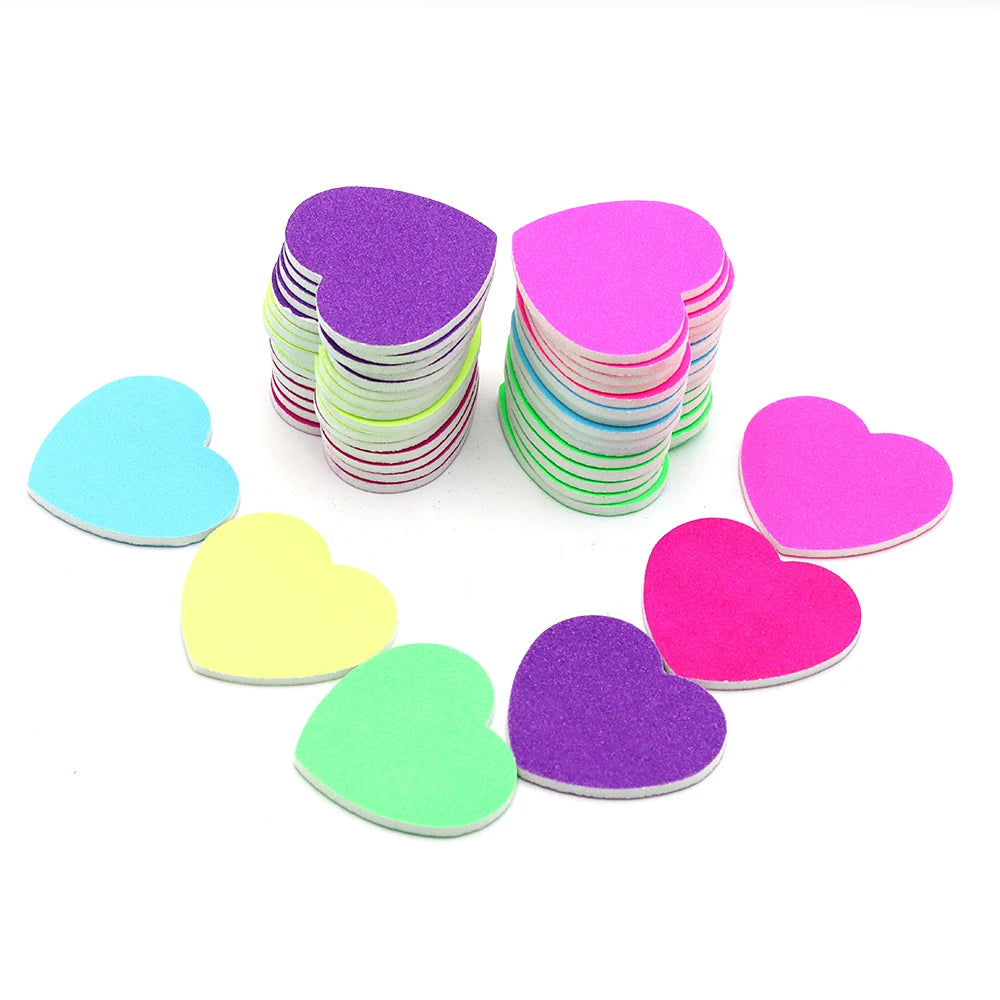 Heart Shape Nail Files 5/10/50 Pcs Set Emery Board Double-Sided Polishing Sanding Buffer Washable Sandpaper Manicure Accessories