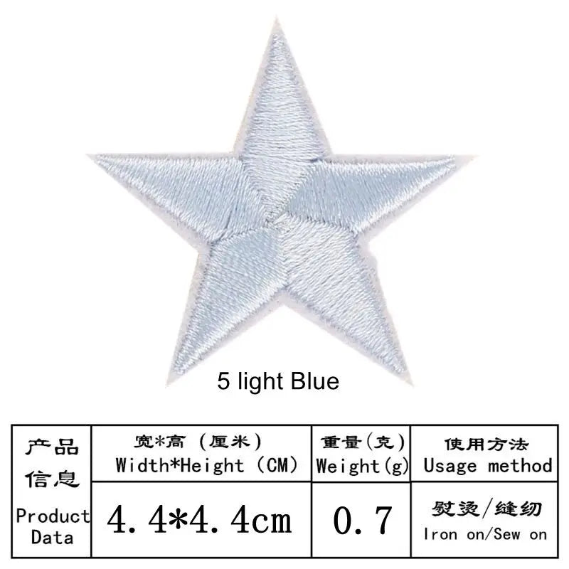 10pcs Star Embroidery Iron on Patches for Clothing, DIY Clothes, Pentagram Appliques, Black White Gold Sticker Stripes 4.4x4.4cm
