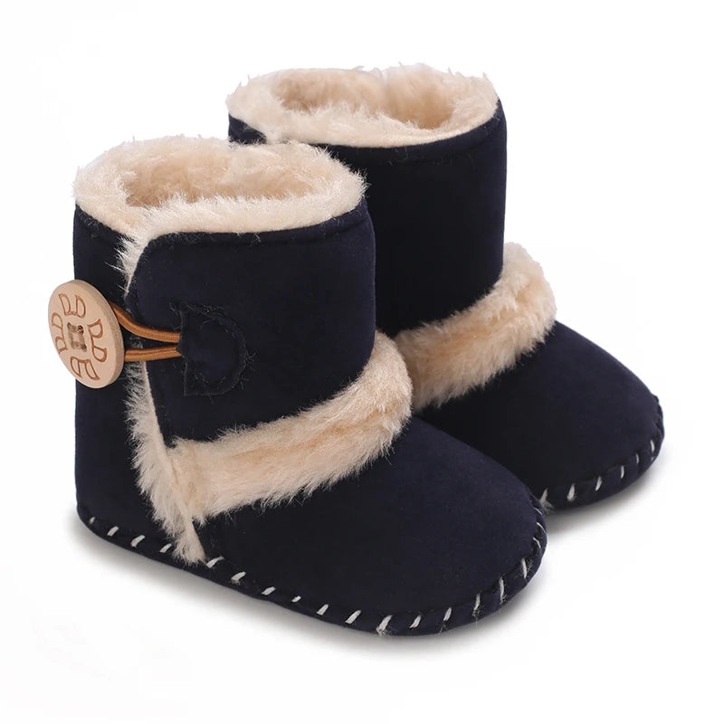 0-18 Month Old Baby Warm Shoes With Semi Rubber Sole Anti Slip and Plush Snow Boots For Autumn and Winter