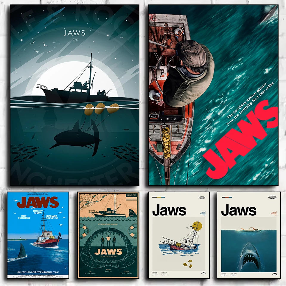 Klassischer Film JAWS Serien Poster Leinwandbilder Zuhause für Wohnzimmer und Schlafzimmer Wand Moderne Deko Rahmenlose Malerei