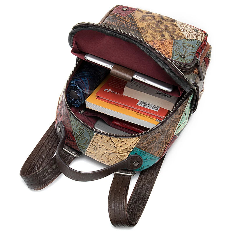 WESTAL Leather Backpack For Women School Teenage Backpack Zipper Vintage Back Pack Luxury Designer Female Handbag Patchwork Bags