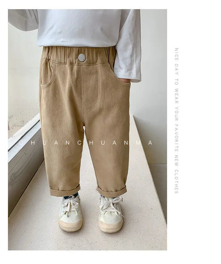 Boys and Girls Pants Spring and Autumn Children's Casual Pants Foreign Korean Cotton Pants Baby White Elastic Pants