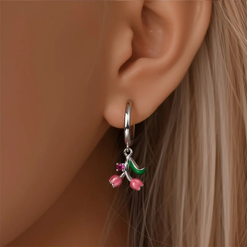 925 Sterling Silver Green Lucky Clover Yellow Daisy Bamboo Earrings  for Women Bee Butterfly Ear Studs Elegant Party Jewelry