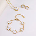 3 Piece Set Stainless Steel Bracelet Necklace Jewelry Sets Double Sided Flower Christmas Gifts Earring Gold Plated Bracelets