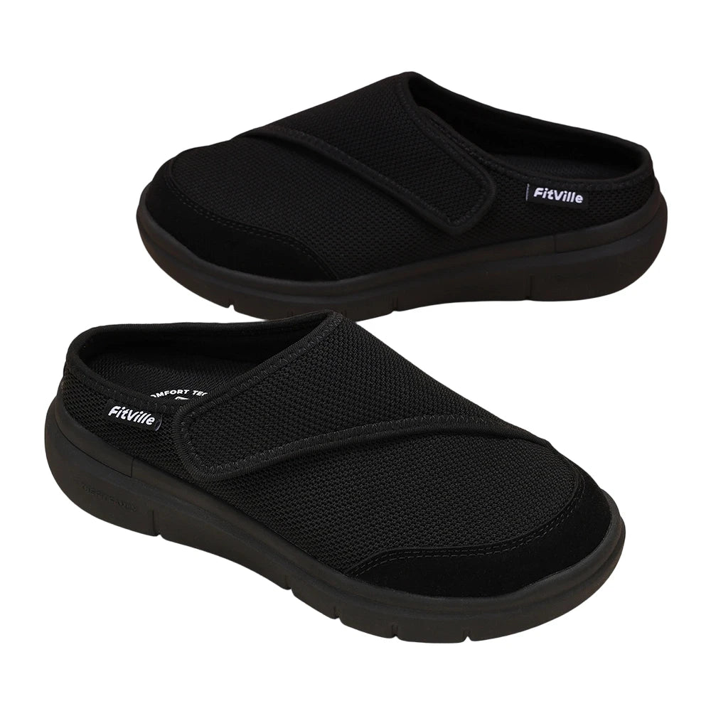FitVille Damen Orthopädische Hausschuhe Breite Fleece-gefütterte Clogs mit Fußgewölbestütze Erholungs-Pantoletten Bequeme Slip-On-Schuhe