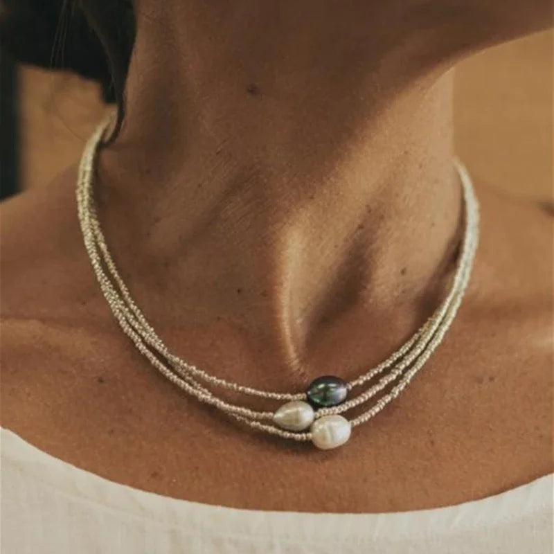 New 2023 Bohemian Ethnic Real Freshwater Pearls Beaded Multi Layered Necklace For Women Party Birthday Fashion Custom Jewelry