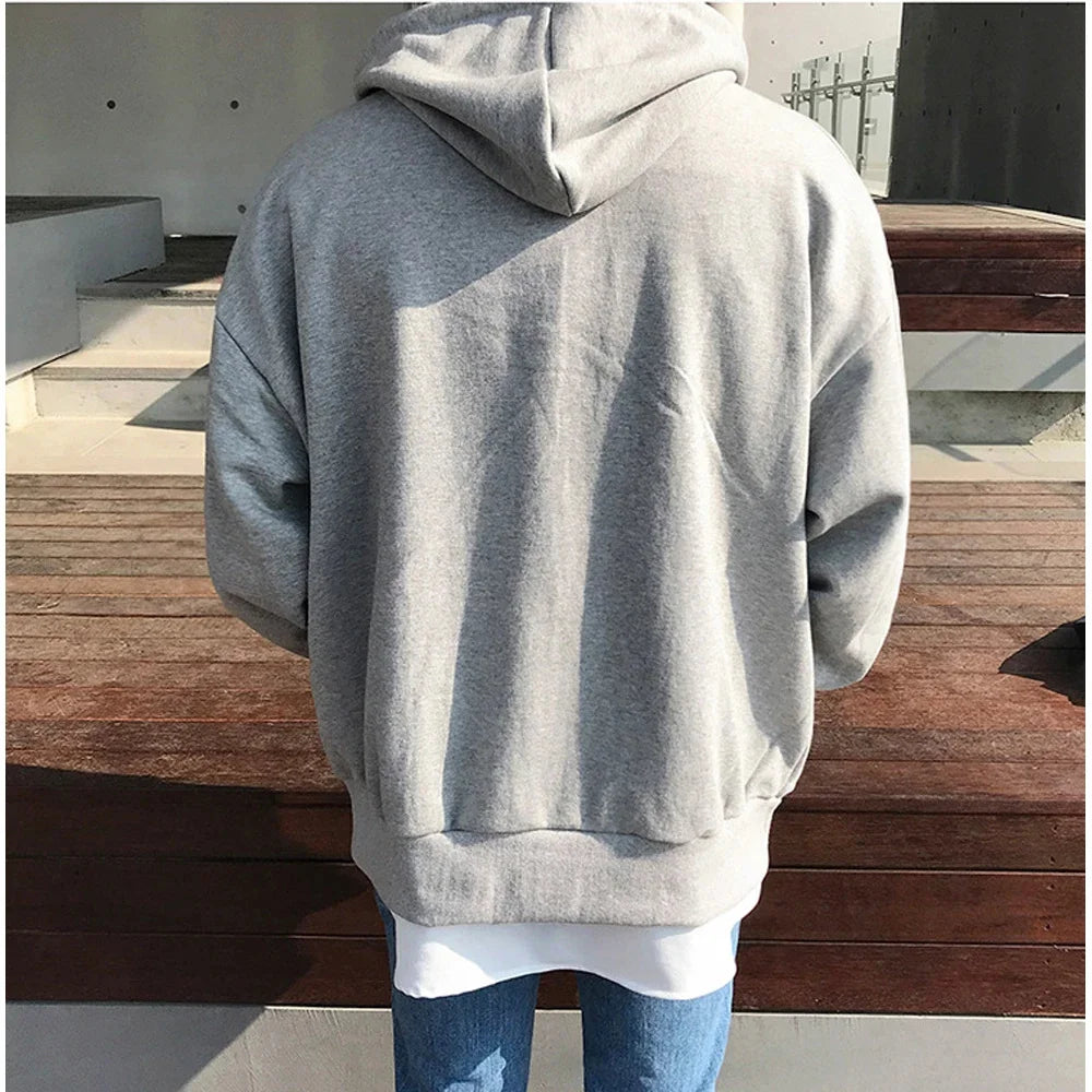 High Street Hoodie Herren einfarbig Reißverschluss Langarm lockere Jacke Mäntel lässiger Kapuzenpullover Y2K Mode Outdoor-Kleidung