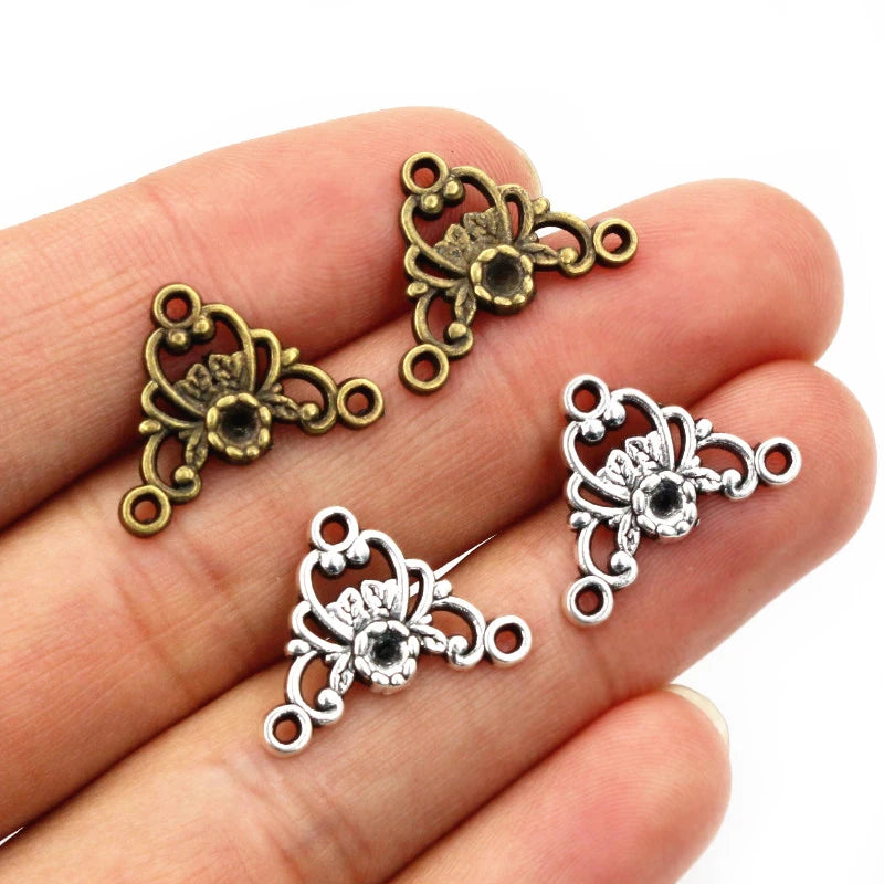 40 Stück 14x19mm Antik versilbert Bronze Blume Stil Stecker Anhänger DIY Schmuck Zubehör für Armband Halskette