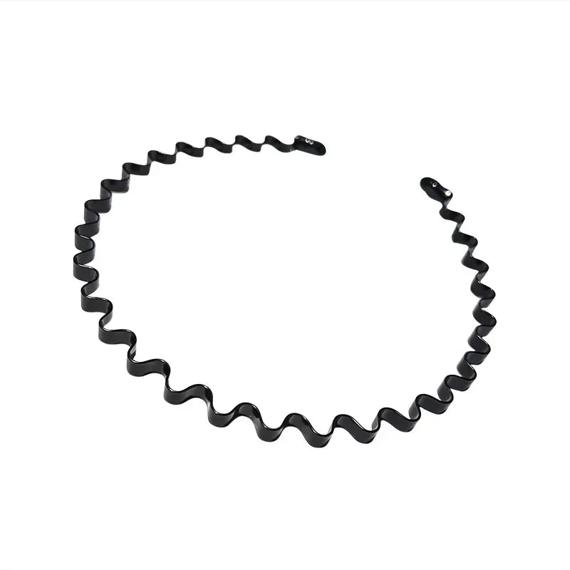 Unisex Black Elastic Non Slip Simple Metal Headbands For Men Women Wavy Hairband Spring Hair Hoop Fashion Hair Accessories