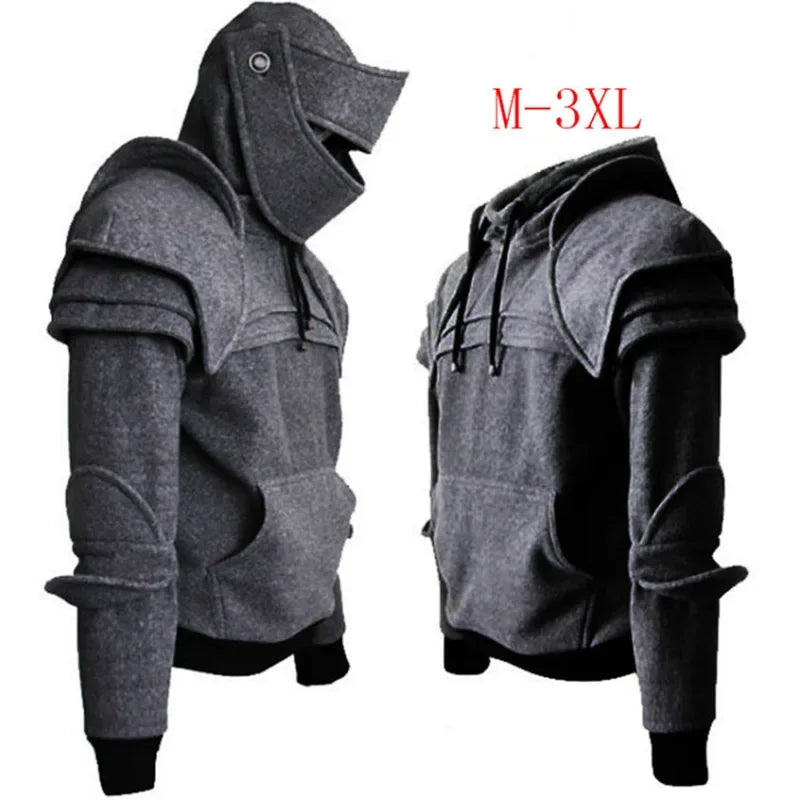 Casual Sweatshirt Autumn Knight Cavalier Cowl Neck Hoodie Armor Pullover Halloween Costume Streetwear Coat Drawstring For Men