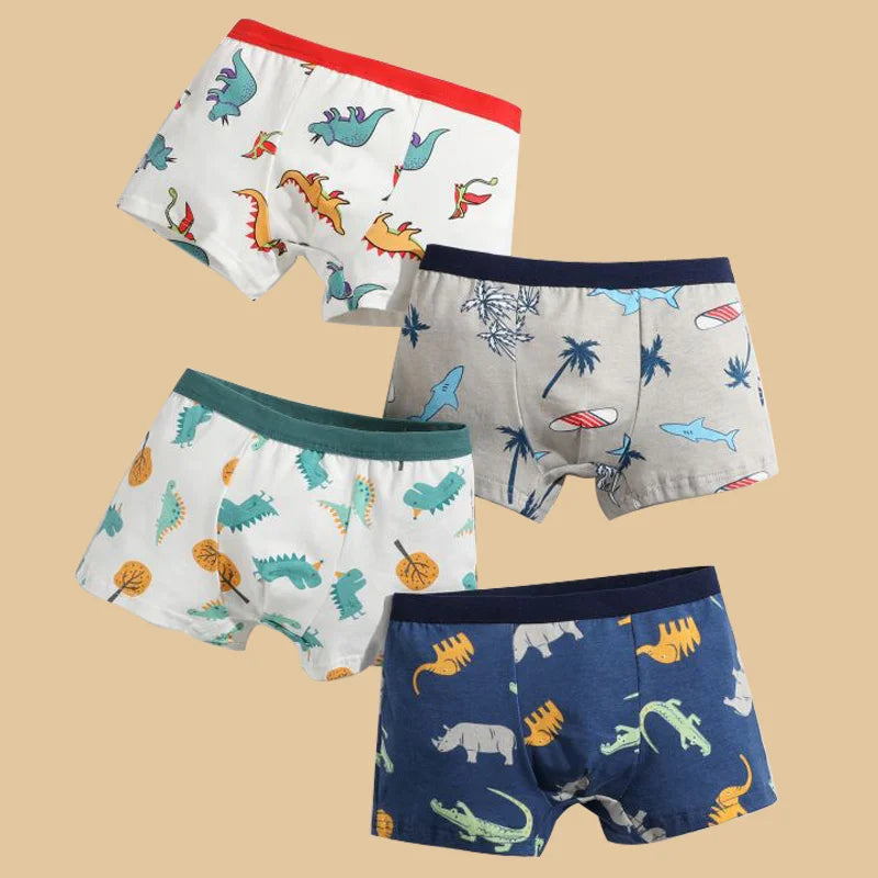 4 Stk./Charge Jungen Boxer-Slips Kinder Baumwollunterwäsche Baby Jungen Unterhosen Teenager Cartoon-Druck Weiche Kinderhöschen 2-15 Jahre 2024 Neu