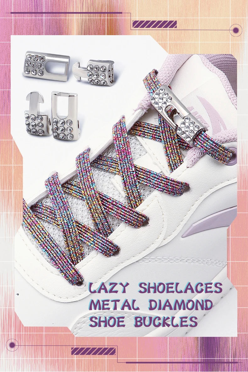 Colorful Elastic Laces Sneakers No Tie Shoe laces Diamond Lock Glitter Shoelaces Without ties Shoe Accessorie 1Pair/2Pair
