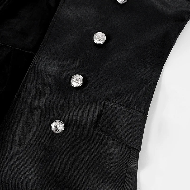 Men Gothic Trench Medieval Steampunk Retro Coat Double-breasted Trim Solid Men's Lapel Coats Vintage Long Jackets