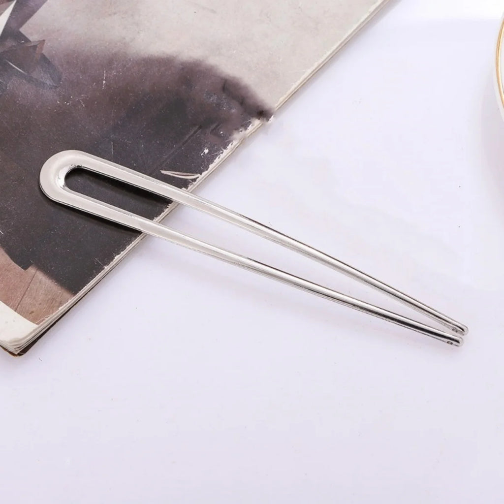 15 cm U-förmige Haargabel, elegant, gold-silberfarben, Legierung, für langes, dickes Haar, französische Haarnadel, Haarstab, Damen-Mädchen-Haaraccessoires