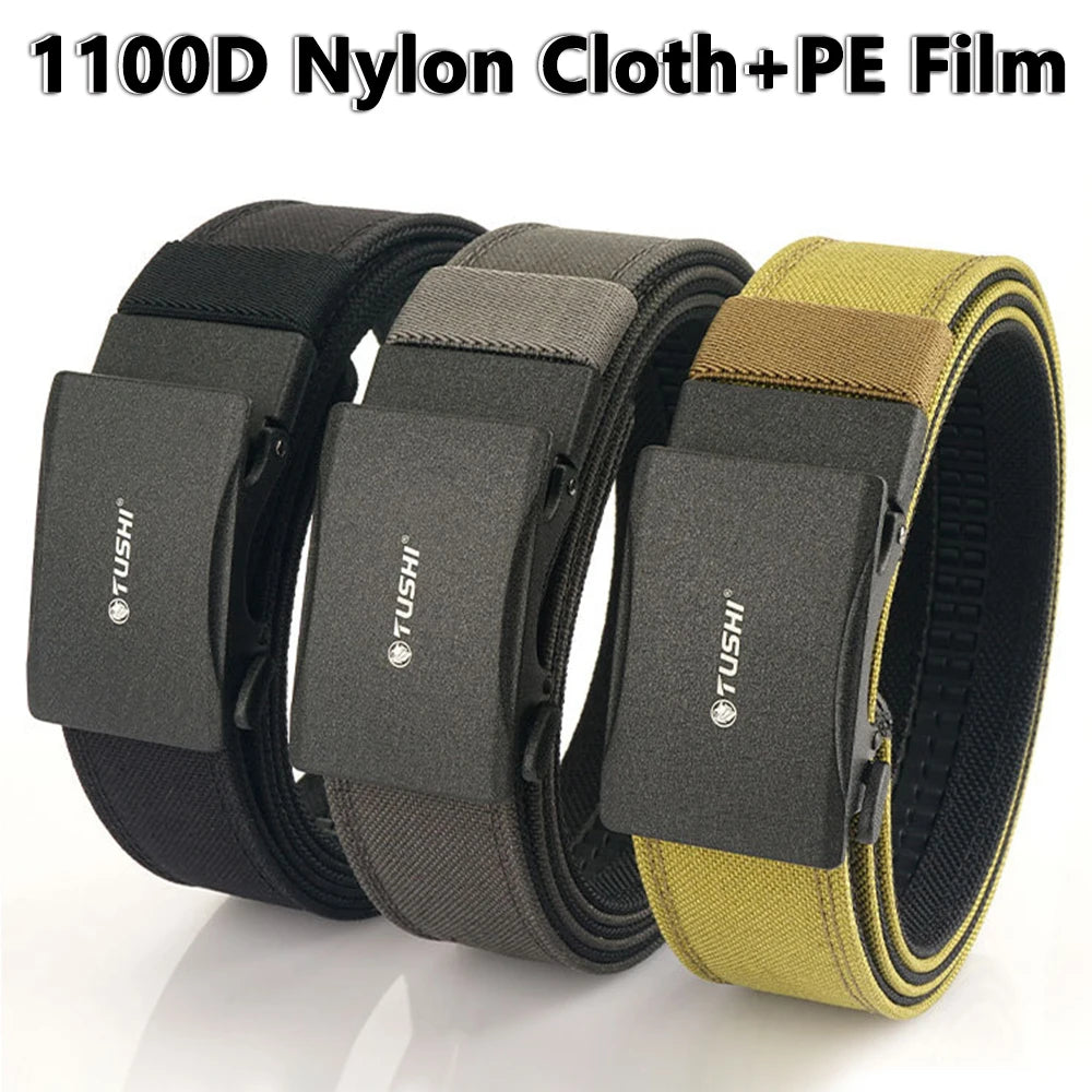 TUSHI New Stiff Tactical Belt for Men Metal Automatic Buckle Military Police Duty Belt 1100D Nylon Gun Belt Casual Girdle Male