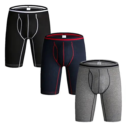 3 Pack Long Leg Men's Boxer Shorts Briefs Cotton Multipack Open Fly Pouch Sports Underpants Underwear Panties Men