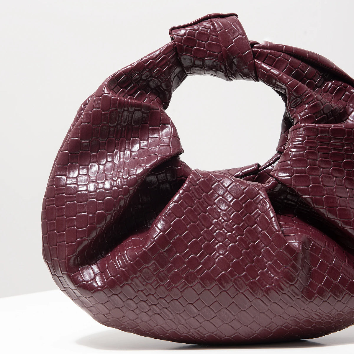 Vintage Faux Leather Woven Pattern Handbag, Knotted Crescent Bag, Pleated Cloud Bag, Women's Party Dress, Burgundy Wallet, Elegant Evening Bag (Pattern Random)