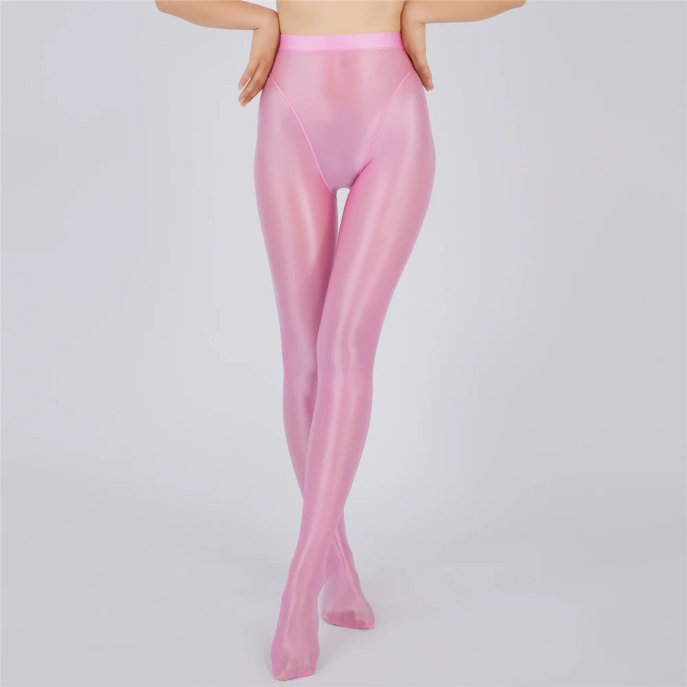 Sexy Women Thin Sheer See Through High Waist Sexy Tight Silk Shiny Pencil Pant Oil Glossy Candy Color Yoga Leggings Pants