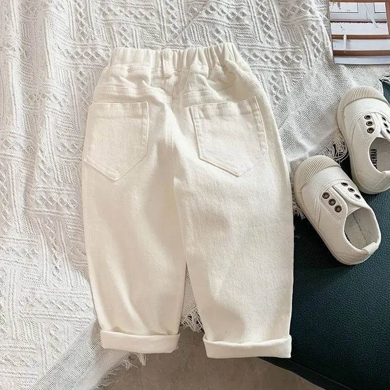 Boys and Girls Pants Spring and Autumn Children's Casual Pants Foreign Korean Cotton Pants Baby White Elastic Pants