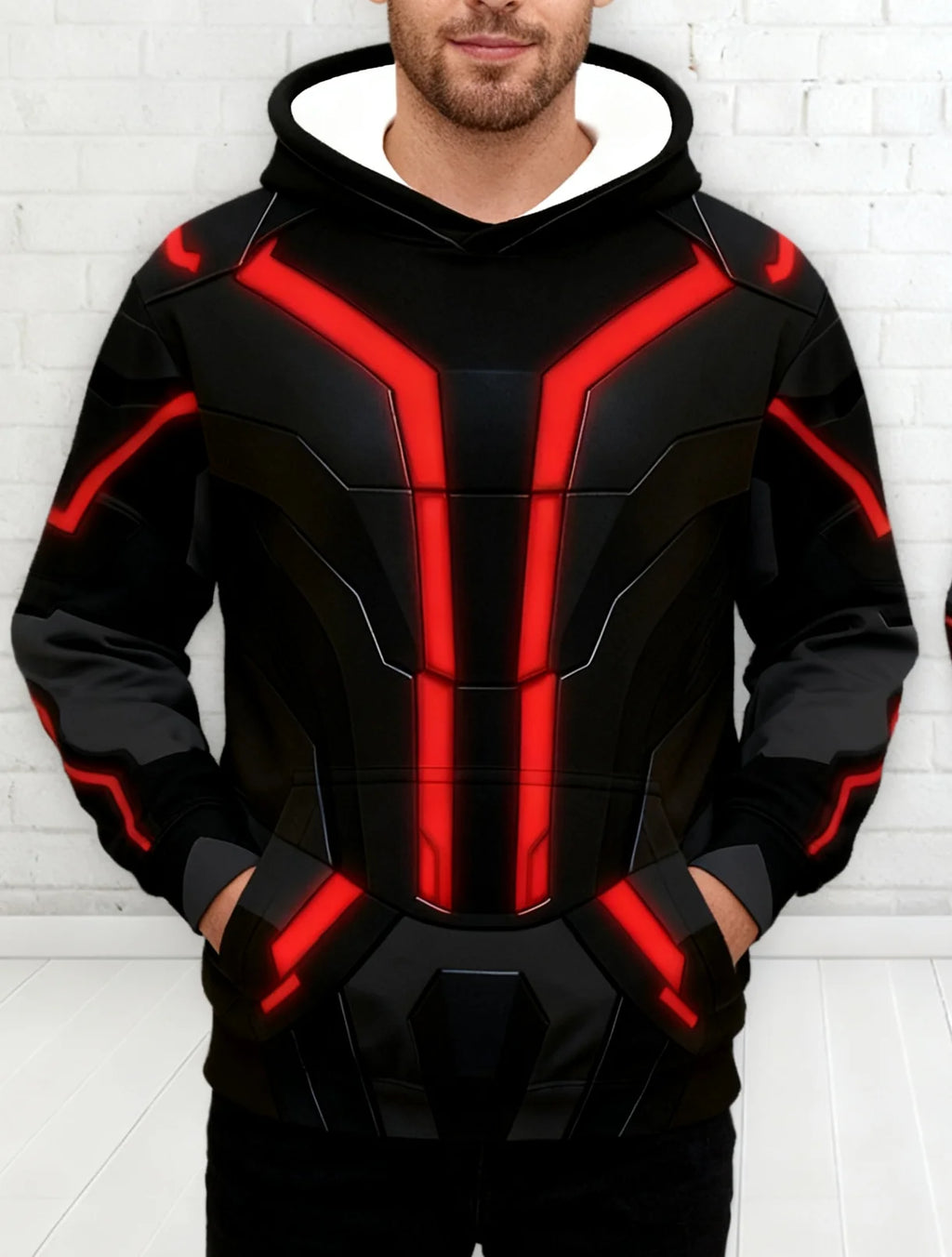 Halloween Costume Cyberpunk Style TRON Ares Red Circuit Hoodie | Futuristic Streetwear for Men, Autumn Winter New Arrival