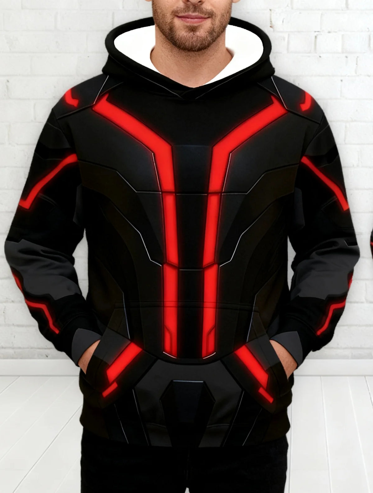 Halloween Costume Cyberpunk Style TRON Ares Red Circuit Hoodie | Futuristic Streetwear for Men, Autumn Winter New Arrival