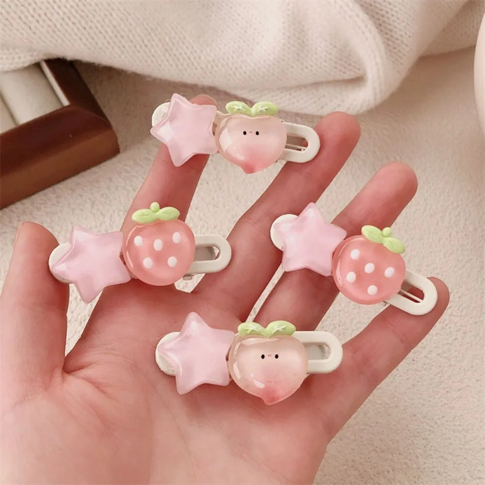 New 2Pcs Cute Fruits Hair Clip Star Duckbill Clip Sweet Girl Hair Pin Bangs Side Clip Woman Headwear Barrette Hair Accessories