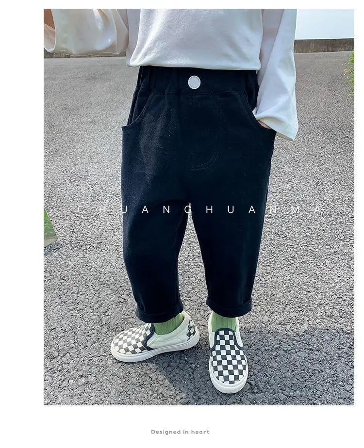 Boys and Girls Pants Spring and Autumn Children's Casual Pants Foreign Korean Cotton Pants Baby White Elastic Pants