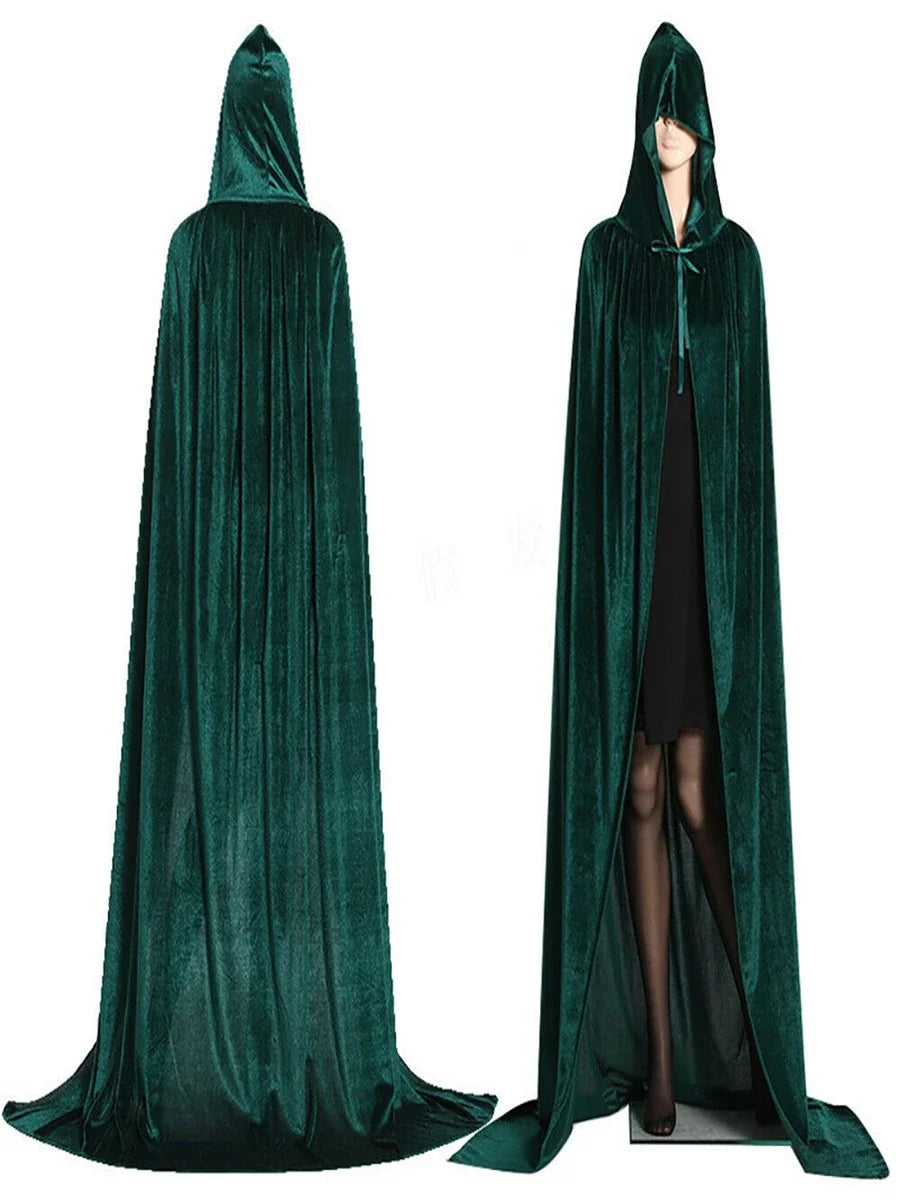 Women Men Halloween Gothic Hooded Cloak Witch Vampires Grim Reaper Capes Velvet Robe Rave Masquerade Party Cosplay Costumes