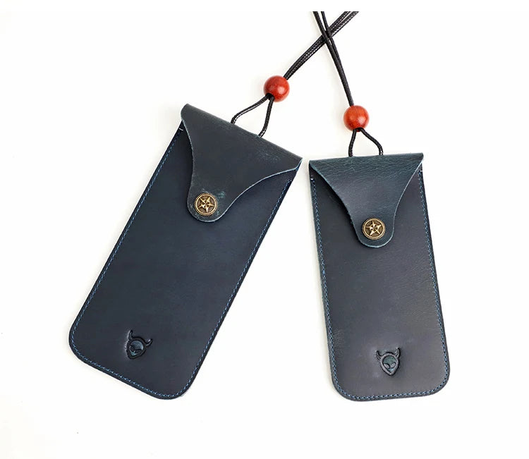 Solid Color Genuine Leather Reading Glasses Bag Case Handmade Leather Sunglasses Pouch Simple Eyewear Storage Pocket Accessories