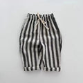 Vintage Linen Cotton Stripe Pants for Boys Casual Pocket Design Elastics Waist Pants for Toddler Girl Clothing Children Trousers