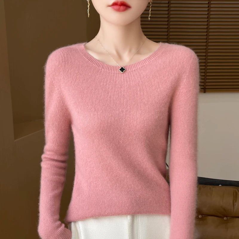 Early Fall New Crew-Neck Sweater Elegant High Elastic Simple Solid Color Thin Knit Crew-Neck Sweater Long Sleeve-GH458