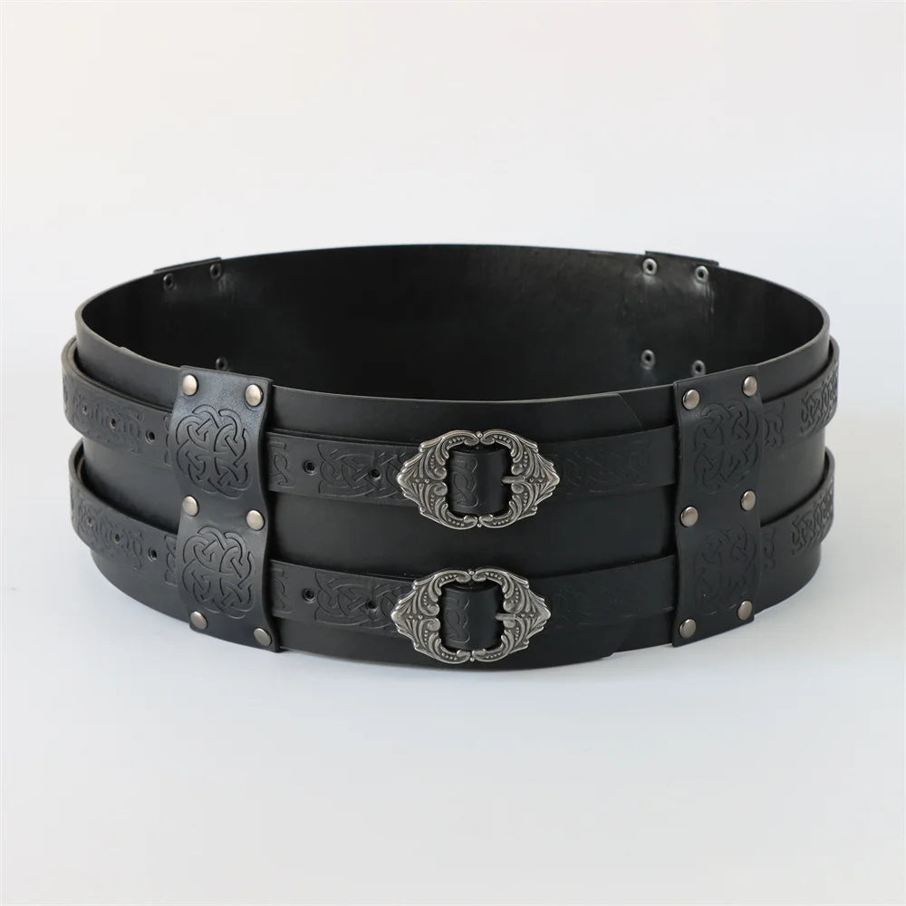 Medieval Leather Wide Waistband Brave Knight Role-Playing Viking Wristband Halloween Coplay Shoulder Armor Accessory Set