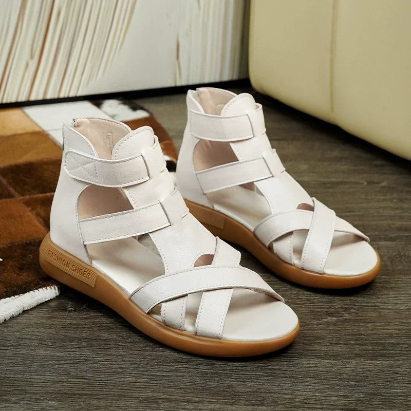 GKTINOO Summer Open Toe Genuine Leather Sandals Flat Shoes Roman Sandals 2026 Large Size Cool Boots Women Shoes Flat Sandals New