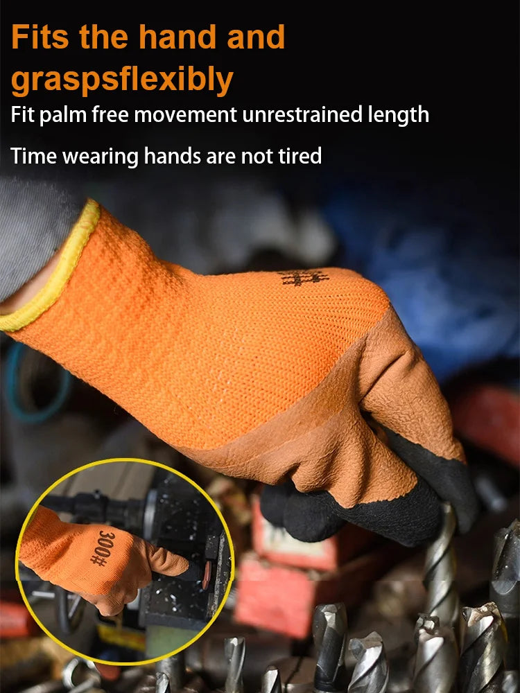 Winter Latex Work Gloves Men, Fleece Lined Rubber Coated Non-Slip, Waterproof Wear-resistant Safety Thermal  Gloves Construction