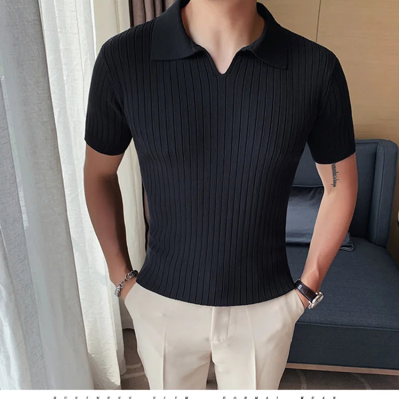 2021Top Grade New Summer Mens Polo Shirts With Short Sleeve Turn Down Collar Casual Knit Solid Colo Tops Fashions Men Clothing