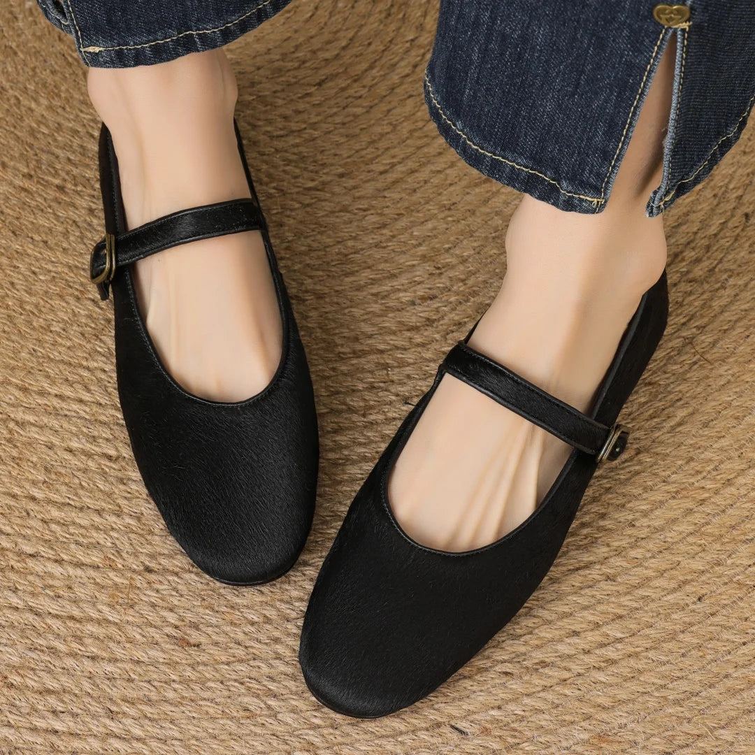 Plus size 34-43 women's leopard horsehair slip-on Mary Jane flats round toe casual female slim daily ballerinas shoes for woman