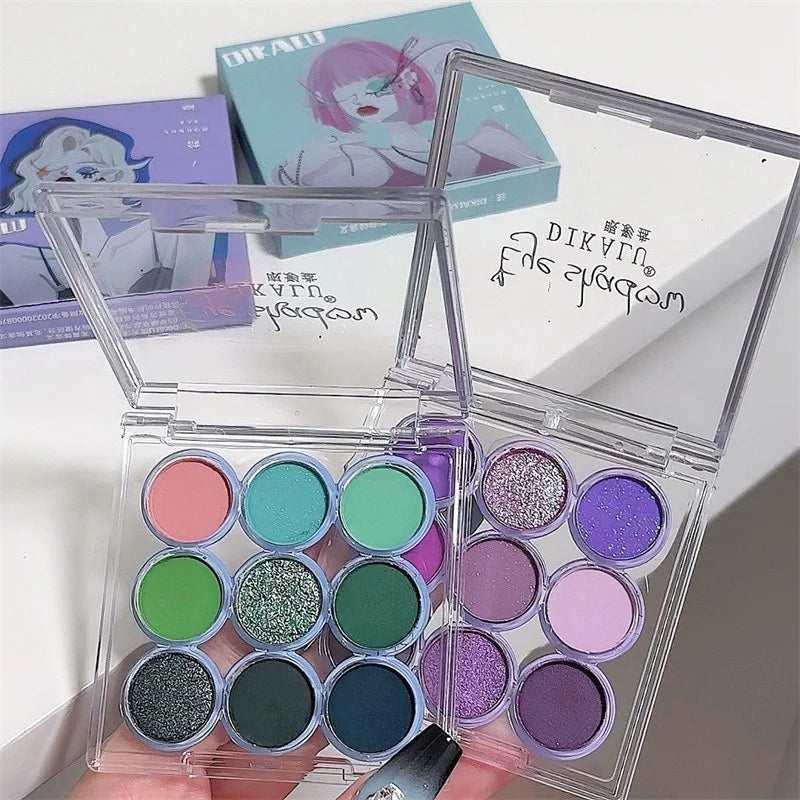 9Colors Glitter Eyeshadow Palette Smoke Purple Lace Shimmer Pearlescent Matte Acrylic Eye Shadows Palette Waterproof Eye Make Up