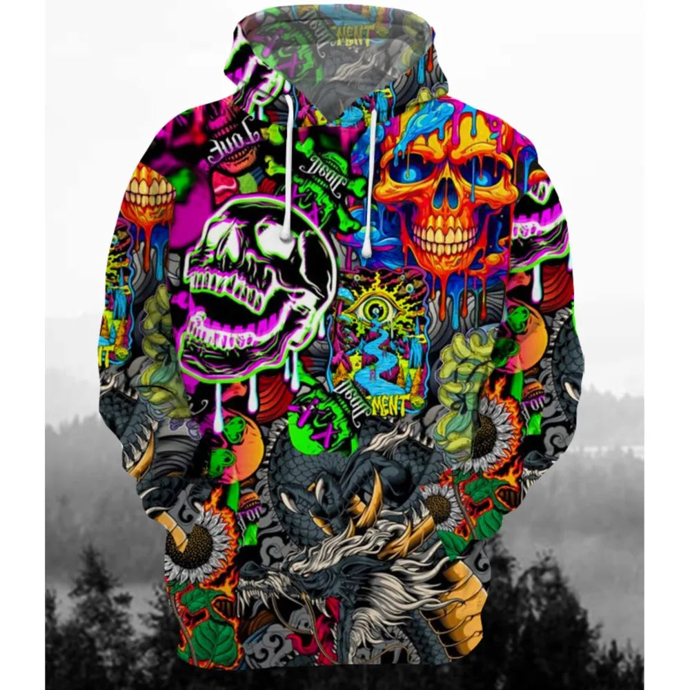 Dark Halloween Hooded Sweatshirt With Horror Headless Horseback Riding elements, Polyester fabric, Unisex Autumn Party Outfit