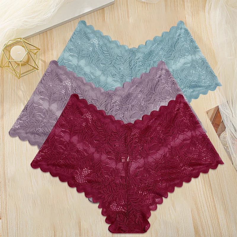 FINETOO 3PCS/Set Women Floral Lace Panties High Waist Briefs Sexy Lingerie Pantys S-XL Underpants Female Underwear Intimates