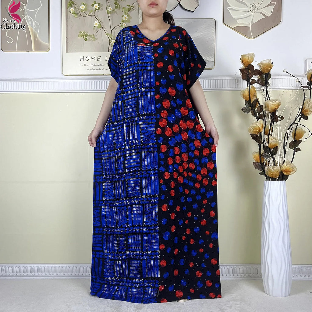 2025 New Summer Abaya Short Sleeve Dress With Big Scarf Printing Floral Loose Dress Islam Kaftan Women African Abaya Clothing