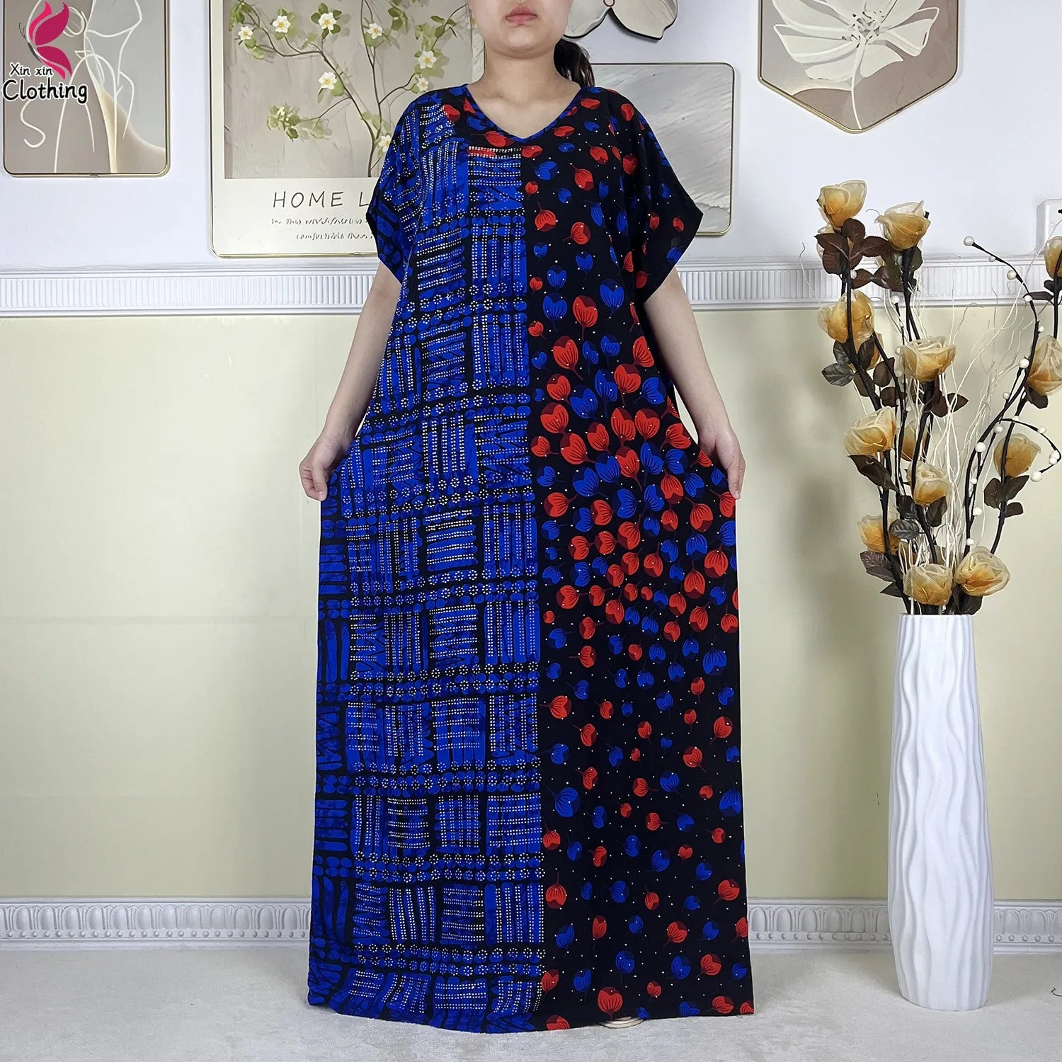 2025 New Summer Abaya Short Sleeve Dress With Big Scarf Printing Floral Loose Dress Islam Kaftan Women African Abaya Clothing